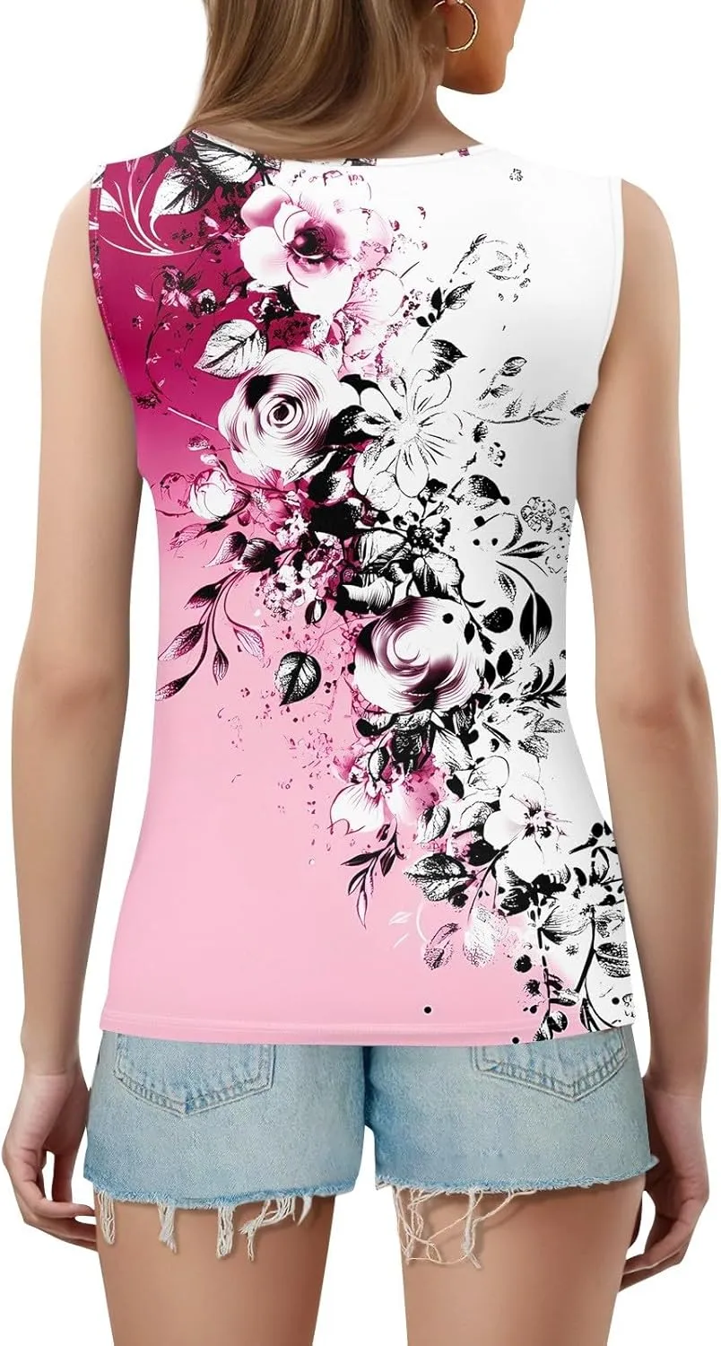 Womens Plus Size Tank Tops 2025 Crewneck Loose Fit Basic Casual Vest Tops Summer Trendy Print Sleeveless Shirts