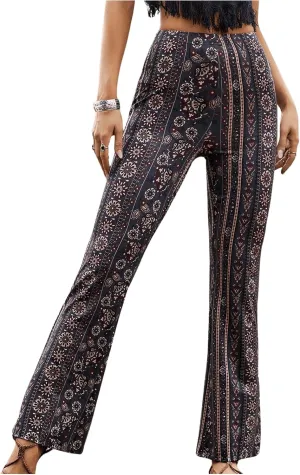 Women's Printed Flare Leggings High Waisted Tummy Control Yoga Pants Casual Long Lounge Bell Bottoms