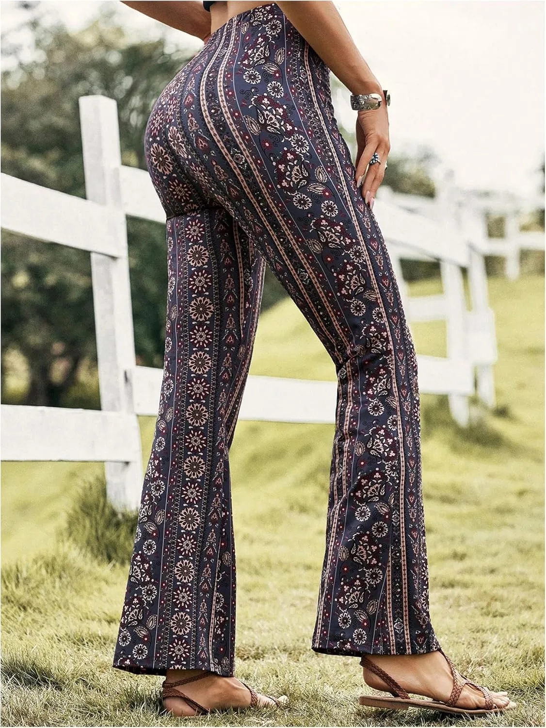 Women's Printed Flare Leggings High Waisted Tummy Control Yoga Pants Casual Long Lounge Bell Bottoms