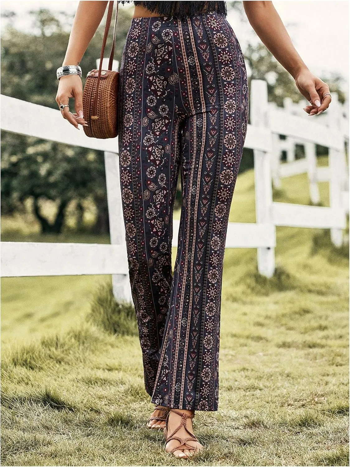 Women's Printed Flare Leggings High Waisted Tummy Control Yoga Pants Casual Long Lounge Bell Bottoms