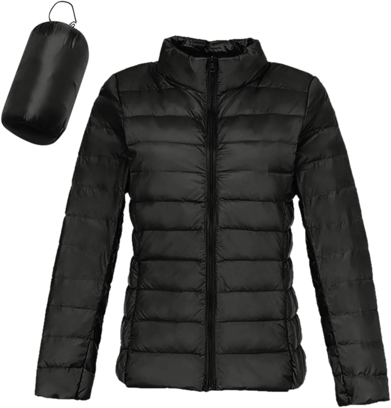 Women's Puffer Jacket Solid Full-Zip Short Winter Warm Down Jacket Windproof Stand Collar Puffer Coat with Pockets