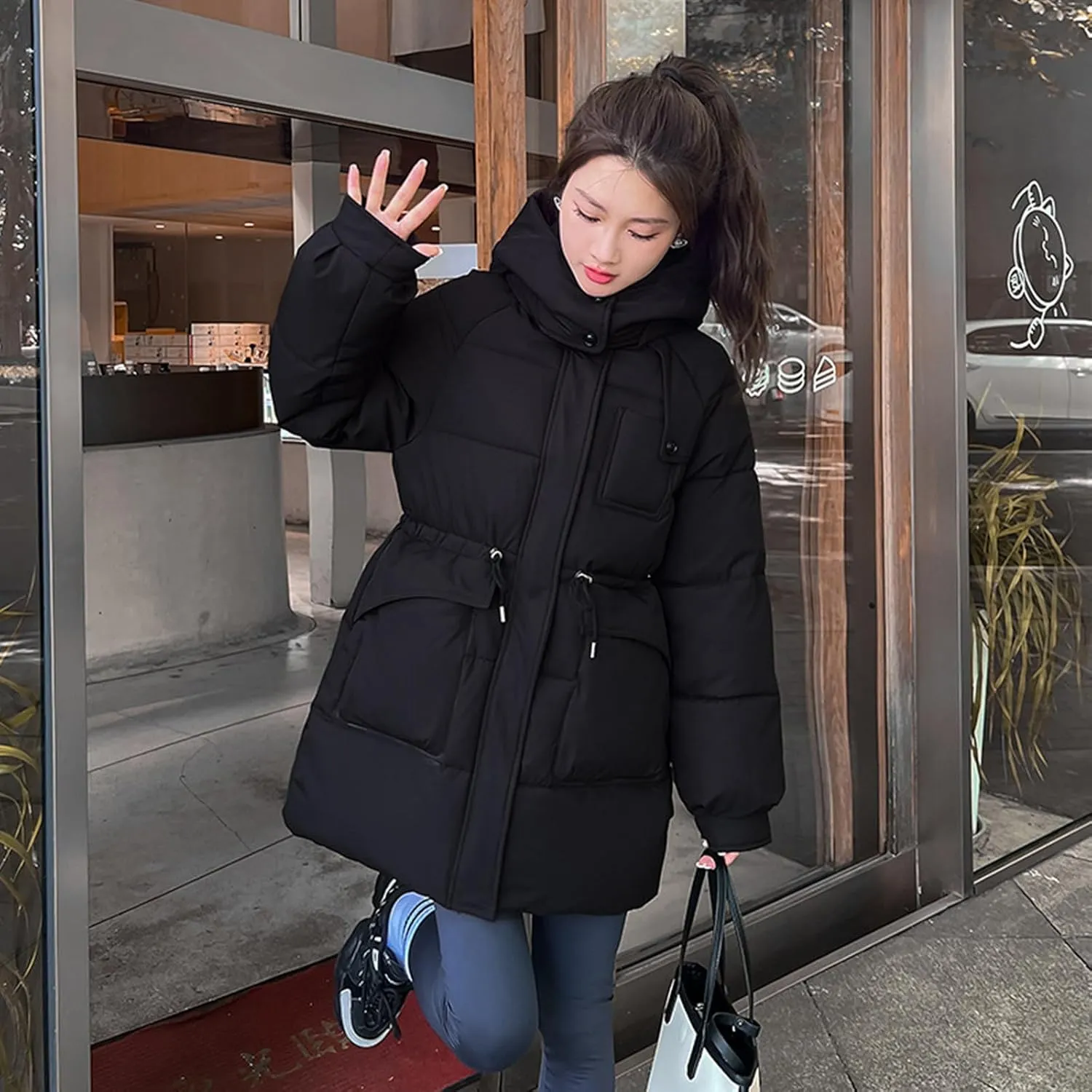 Women's Puffer Jacket Zip Up Winter Warm Long Down Coat Thicken Long Outwear Jacket Outwear with Pockets