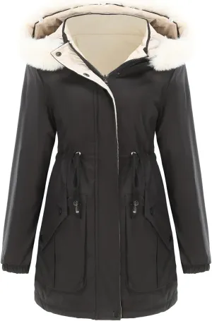 Women's Puffer Jackets Warm Winter Long Length Down Coats Quilted Maxi Puffer Solid Color Zip Overcoats with Fur Hood