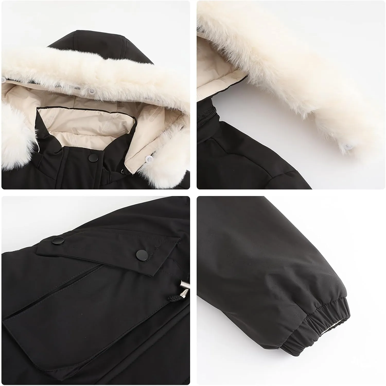 Women's Puffer Jackets Warm Winter Long Length Down Coats Quilted Maxi Puffer Solid Color Zip Overcoats with Fur Hood