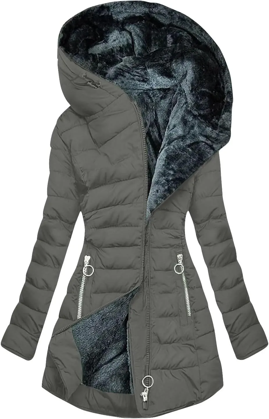 Womens Puffer Parka Jacket Coat Lapel Collar Long Sleeve Jacket Vintage Thicken Coat Jacket Womens Lightweight Down