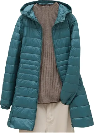Womens Quilted Jacket 2024 Winter Plus Size Long Puffer Jacket Long Sleeve Hooded Down Coats Fall Fashion Outerwear