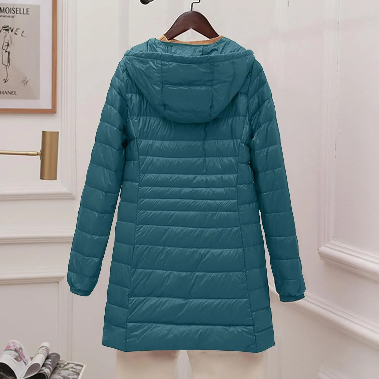Womens Quilted Jacket 2024 Winter Plus Size Long Puffer Jacket Long Sleeve Hooded Down Coats Fall Fashion Outerwear