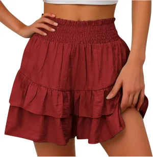 Women's Ruffle Flowy Mini Skirts High Waisted Cute Short Skirts Casual Layered Pleated Skirts Weekend Dating Outfit