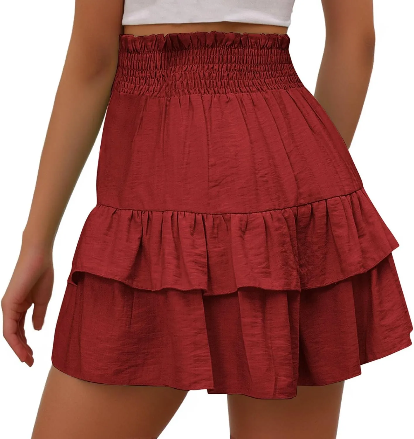 Women's Ruffle Flowy Mini Skirts High Waisted Cute Short Skirts Casual Layered Pleated Skirts Weekend Dating Outfit