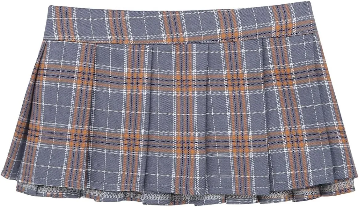 Women's School Girls Uniform Lingerie Cosplay Skirts Mini Micro Pleated Plaid Skater Skirt Rave Bottoms