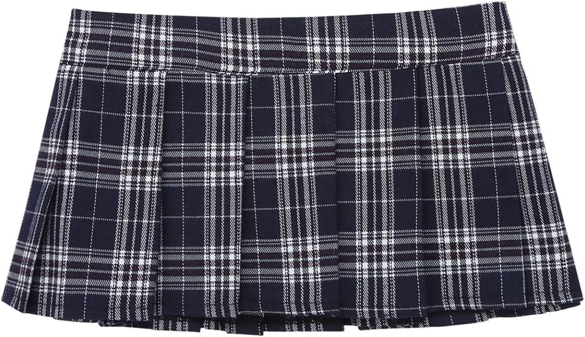 Women's School Girls Uniform Lingerie Cosplay Skirts Mini Micro Pleated Plaid Skater Skirt Rave Bottoms