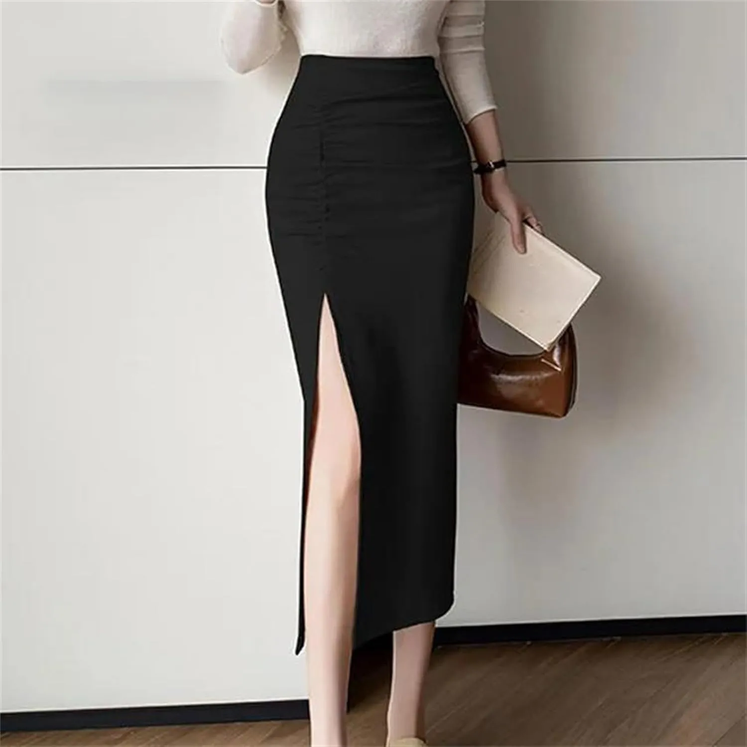 Women's Sexy High Waist Pencil Skirt – Spring Folds Slight Stretch Buttocks-Wrap for A Slim Fit
