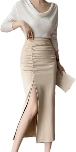 Women's Sexy High Waist Pencil Skirt – Spring Folds Slight Stretch Buttocks-Wrap for A Slim Fit