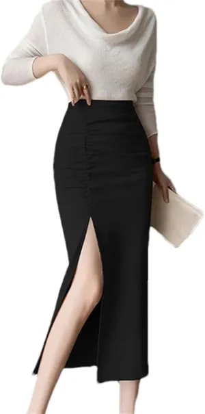Women's Sexy High Waist Pencil Skirt – Spring Folds Slight Stretch Buttocks-Wrap for A Slim Fit