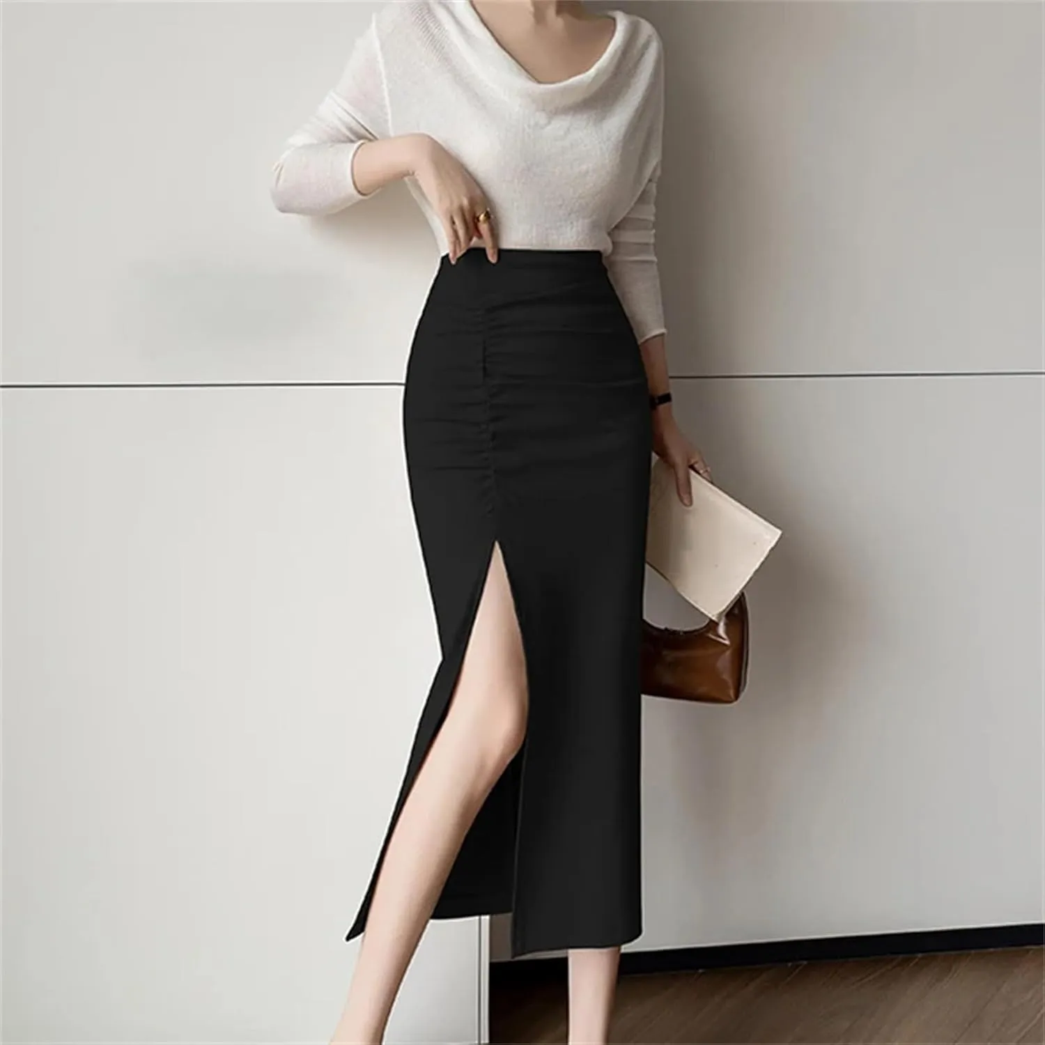 Women's Sexy High Waist Pencil Skirt – Spring Folds Slight Stretch Buttocks-Wrap for A Slim Fit
