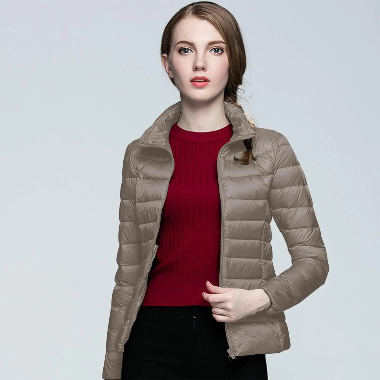 Women's Short Down Coats Packable Puffer Jacket Hooded Winter Ultra Light Quilted Winter Coats with Pockets Outerwear