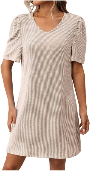 Womens Short Sleeve T-Shirt Dress Casual Basic Loose Summer Tunic Mini Dresses Round-Neck Swing A Line Beach Sundress