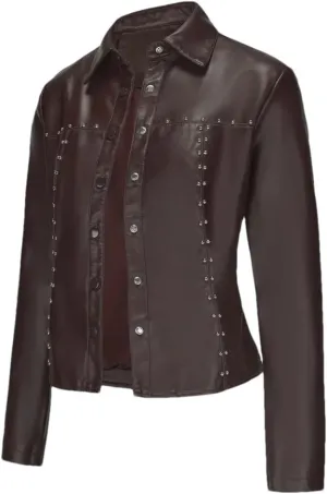 Women's Single Breasted Short Slim Fit Leather Jacket Female Moto Biker Jackets Solid Lapel Jackets