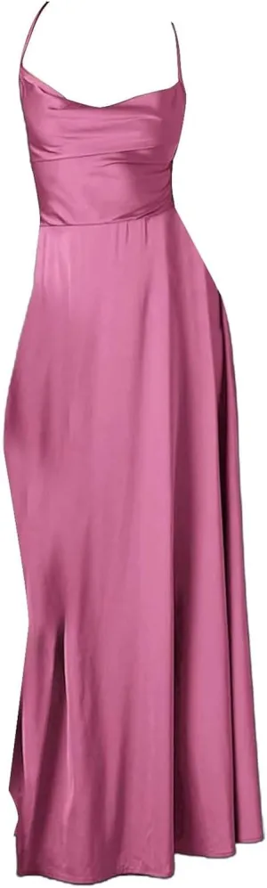 Women's Sleeveless Chiffon Backless Dresses Wrap Long Dress 2025 Cowl Neck Side Split Formal Evening Dress