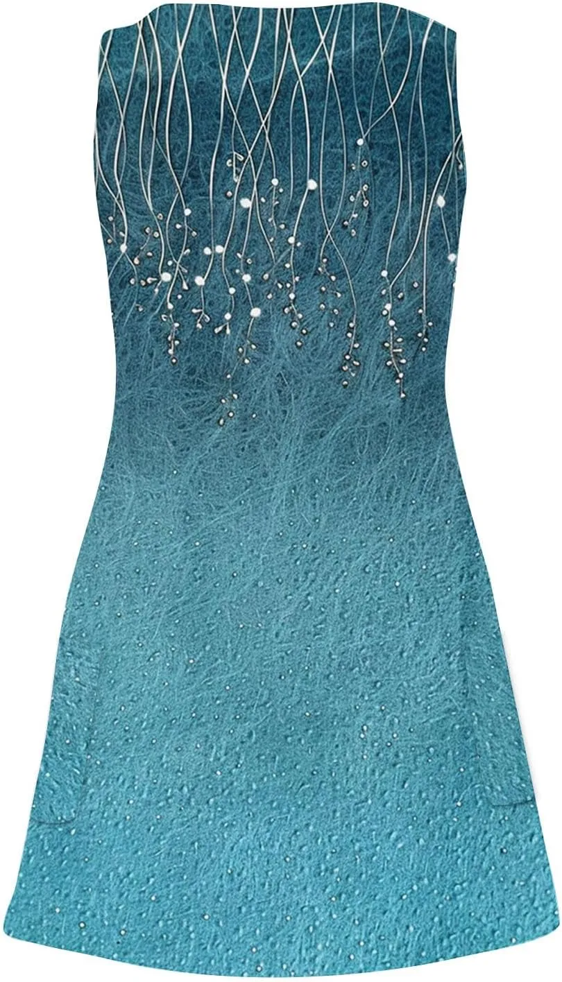 Women's Sleeveless Dress Tops with Pocket 2025 V Neck Waisted Dresses Printed Boho Style Comfy Ladies Outfitting