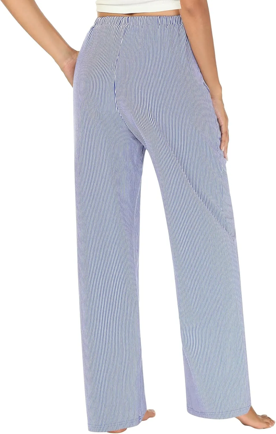 Womens Striped Pajama Pants Cotton Comfy Lounge Pj Pants Casual Wide Leg Drawstring Elastic Sleep Bottoms with Pockets
