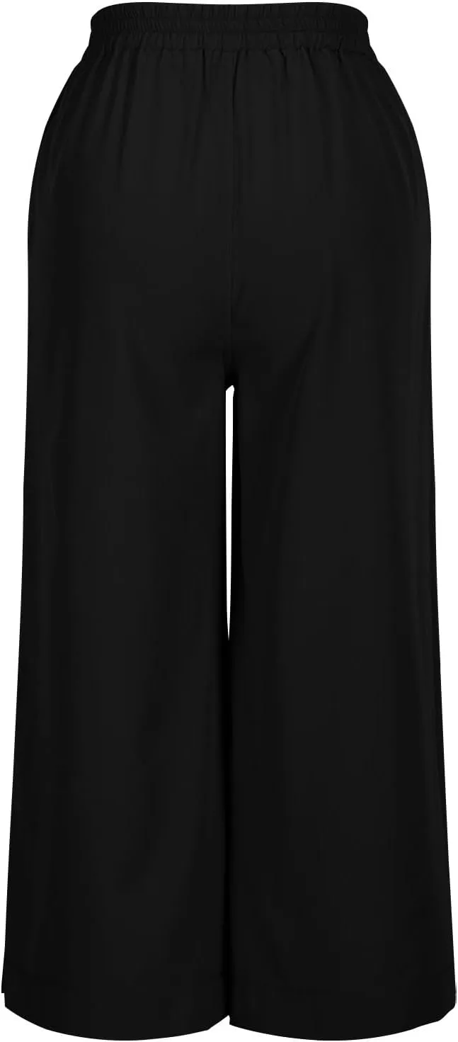 Women's Summer Capris Wide Leg 3/4 Dressy Palazzo Pants Loose Casual Ankle-Length Lounge Trousers with Split