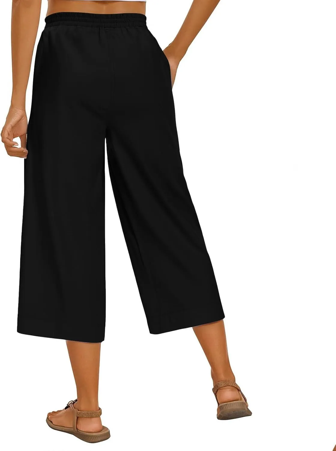 Women's Summer Capris Wide Leg 3/4 Dressy Palazzo Pants Loose Casual Ankle-Length Lounge Trousers with Split
