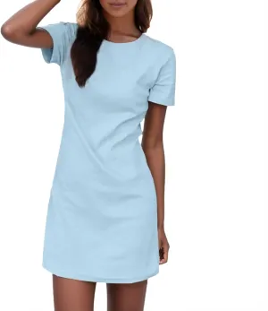 Women's Summer Casual T Shirt Dresses Short Sleeve Crewneck Slim Solid Color Mini Shift Dress Beach Vacation Outfits