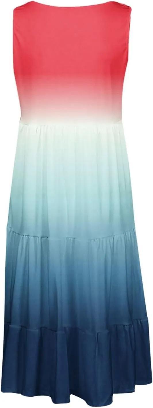 Womens Summer Dresses 2025 Crew Neck Casual Sundresses Sleeveless Flowy Dress Loose Vacation Midi Dress