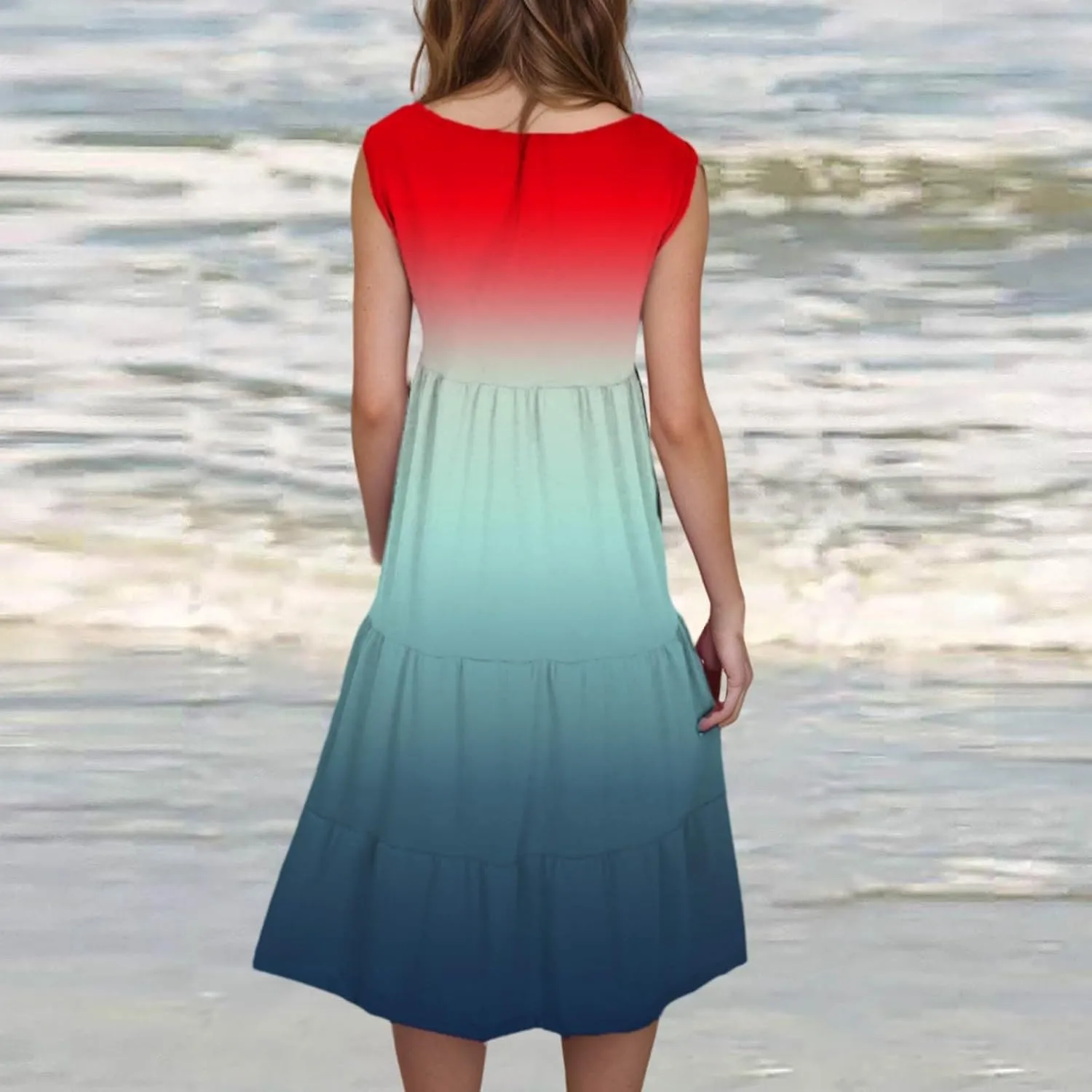 Womens Summer Dresses 2025 Crew Neck Casual Sundresses Sleeveless Flowy Dress Loose Vacation Midi Dress