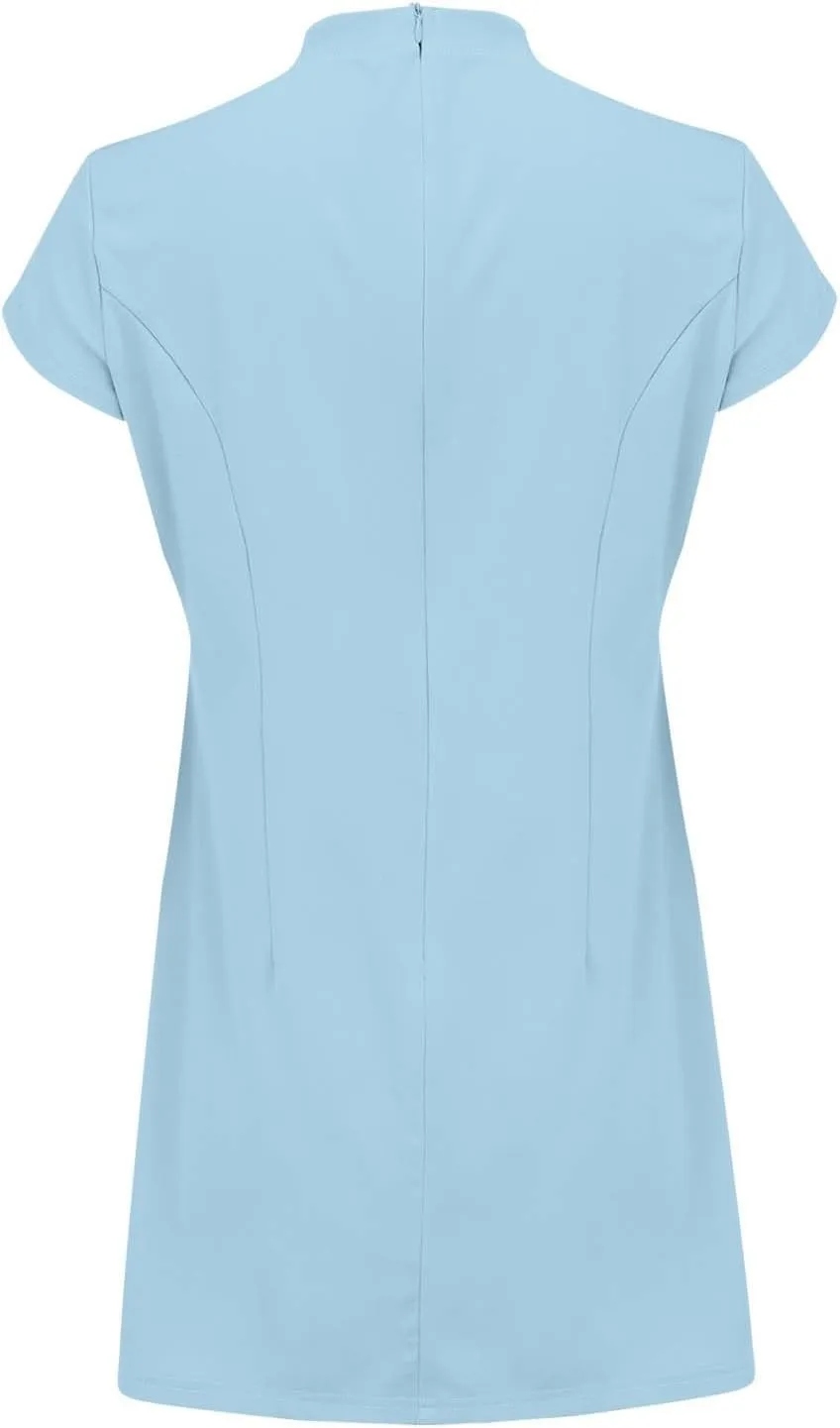 Womens Summer Slim Fit Dress Mock Round Neck Short Sleeve Bodycon Party Club Mini Dresses with Pockets Casual 2025