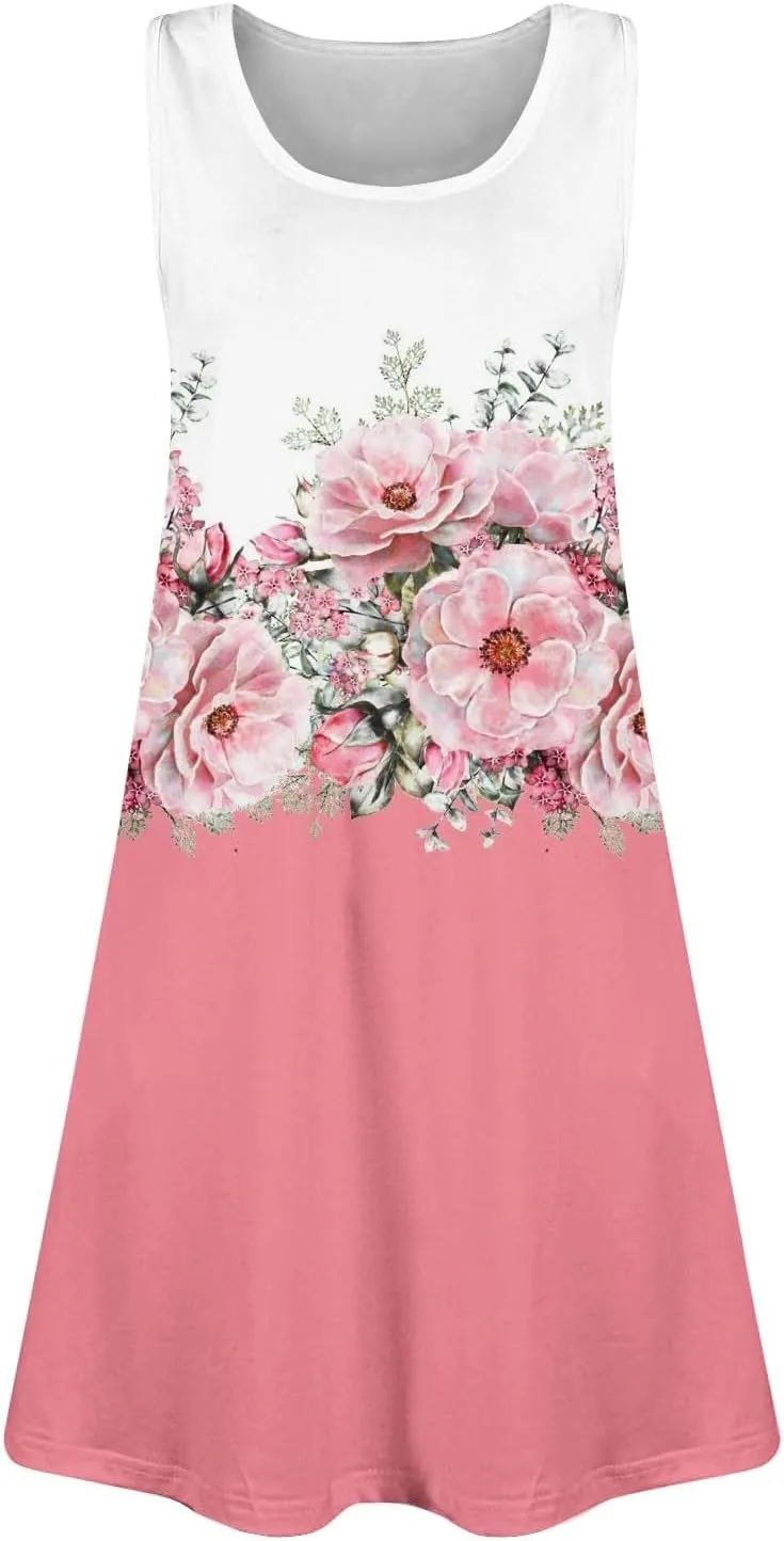 Women's Summer Spring Casual Beach Sundress 2025 Vacation Sleeveless Tank Crewneck Loose Cover up Mini Dresses