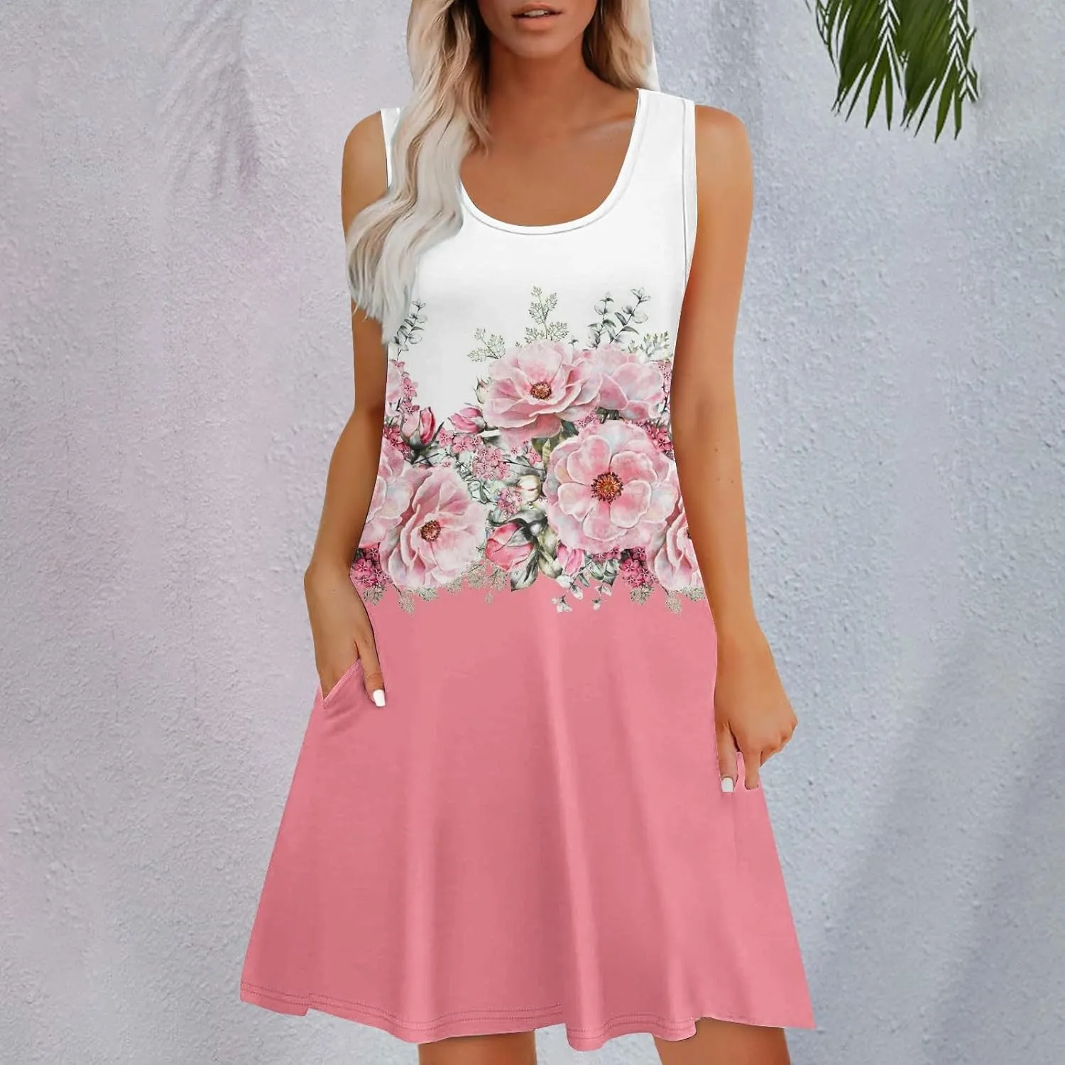 Women's Summer Spring Casual Beach Sundress 2025 Vacation Sleeveless Tank Crewneck Loose Cover up Mini Dresses