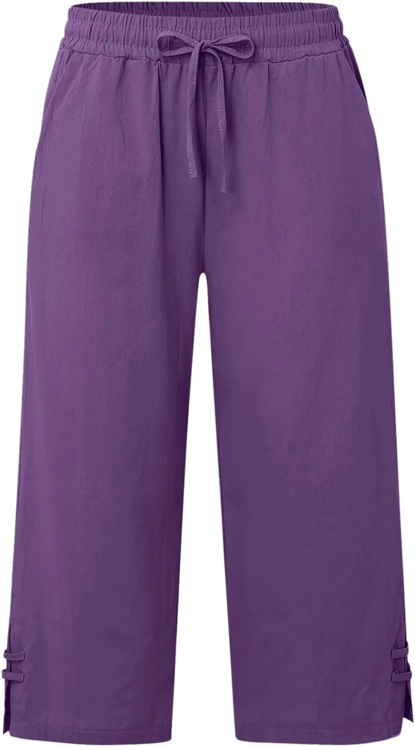 Women's Trendy Wide Leg Pants High Waist Drawstring Elastic Trousers Straight Leg Casual Long Bottoms