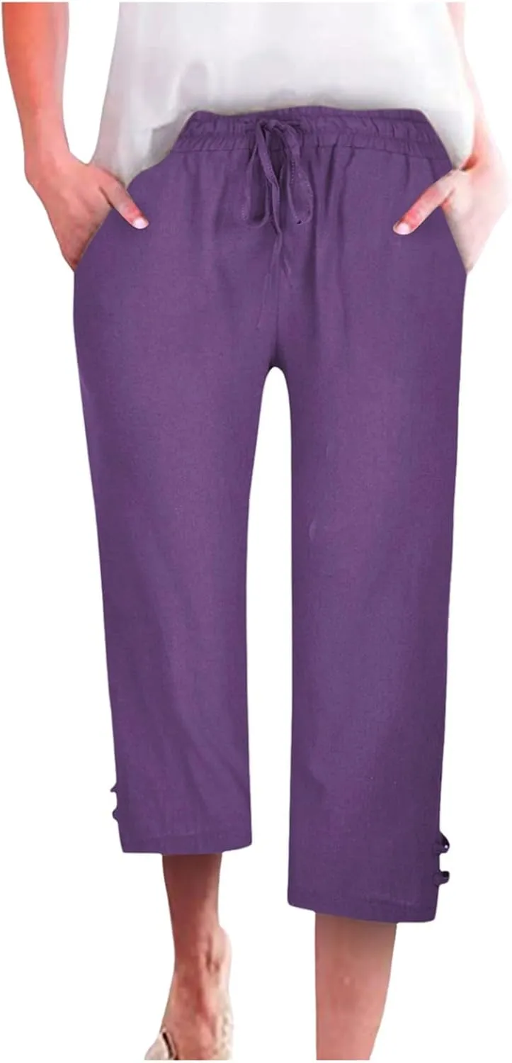 Women's Trendy Wide Leg Pants High Waist Drawstring Elastic Trousers Straight Leg Casual Long Bottoms