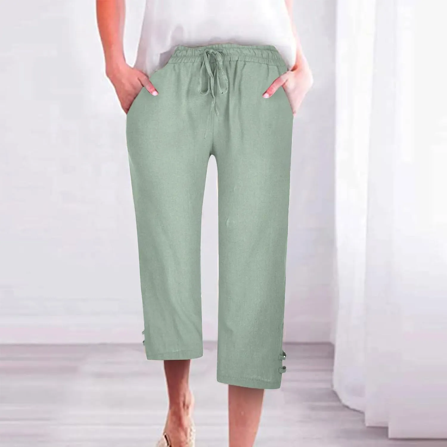 Women's Trendy Wide Leg Pants High Waist Drawstring Elastic Trousers Straight Leg Casual Long Bottoms