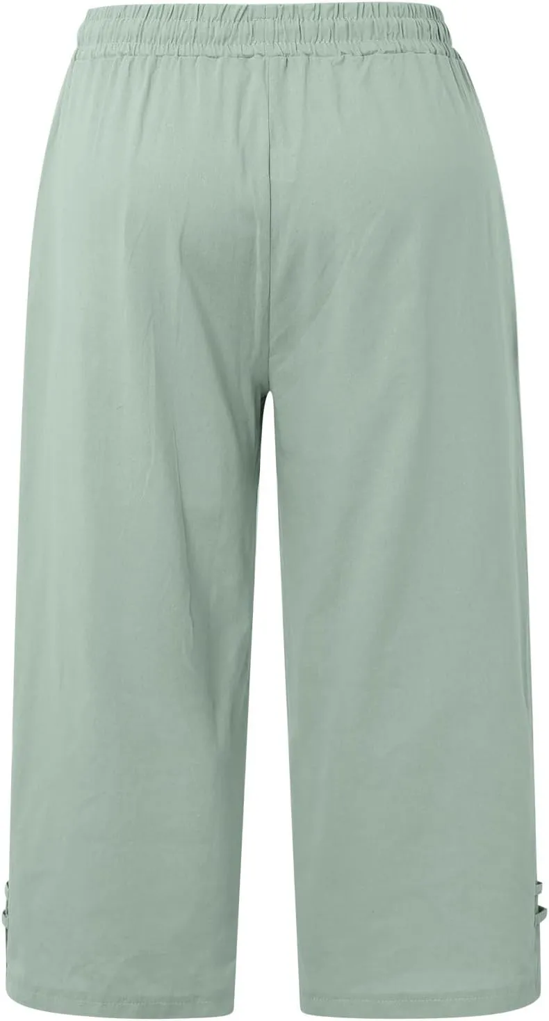 Women's Trendy Wide Leg Pants High Waist Drawstring Elastic Trousers Straight Leg Casual Long Bottoms