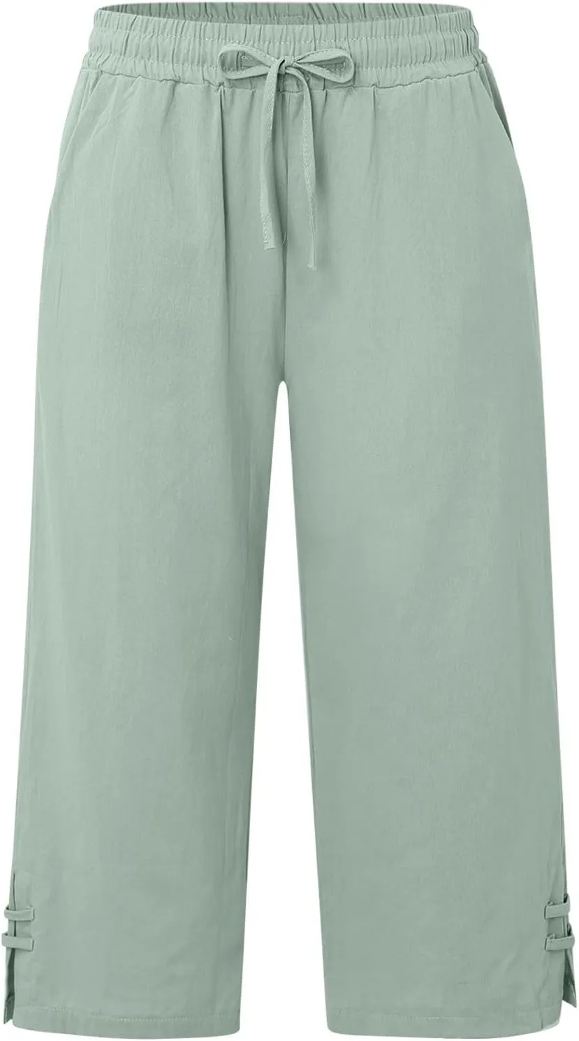 Women's Trendy Wide Leg Pants High Waist Drawstring Elastic Trousers Straight Leg Casual Long Bottoms