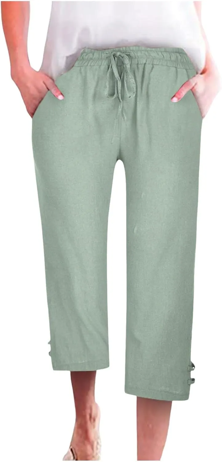 Women's Trendy Wide Leg Pants High Waist Drawstring Elastic Trousers Straight Leg Casual Long Bottoms