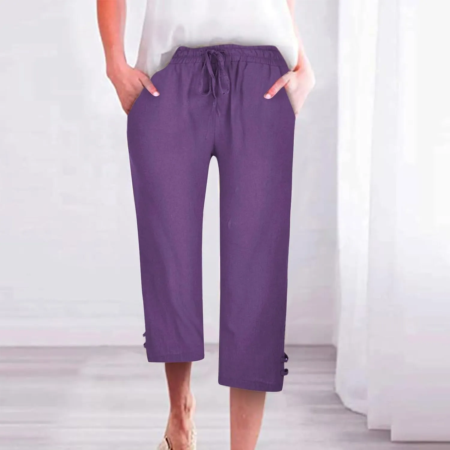 Women's Trendy Wide Leg Pants High Waist Drawstring Elastic Trousers Straight Leg Casual Long Bottoms
