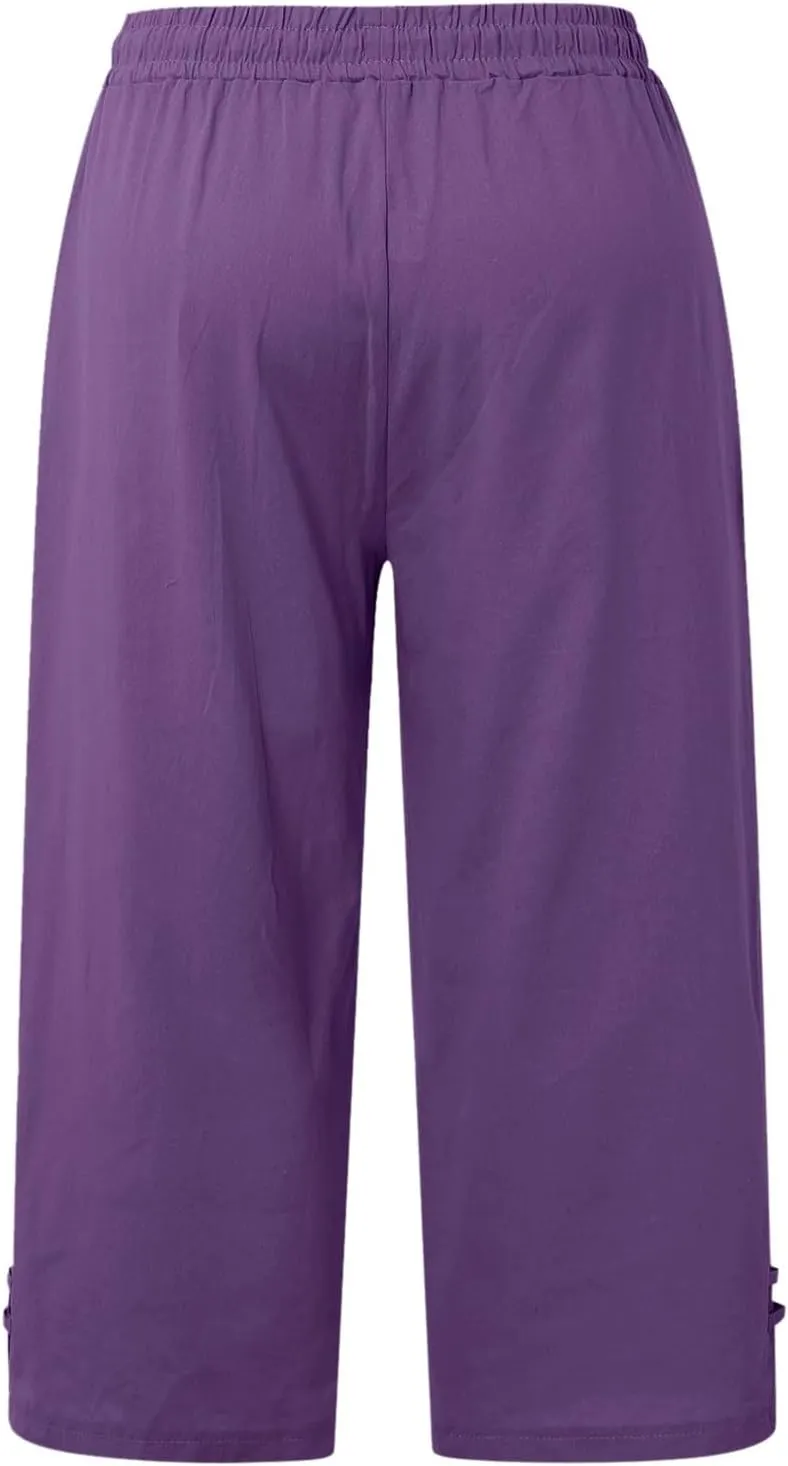 Women's Trendy Wide Leg Pants High Waist Drawstring Elastic Trousers Straight Leg Casual Long Bottoms