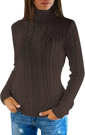 Women's Turtleneck Knit Pullover Long Sleeve Casual Oversized Sweater Tops Womens Fall Tops Ribbed Knit Sweater