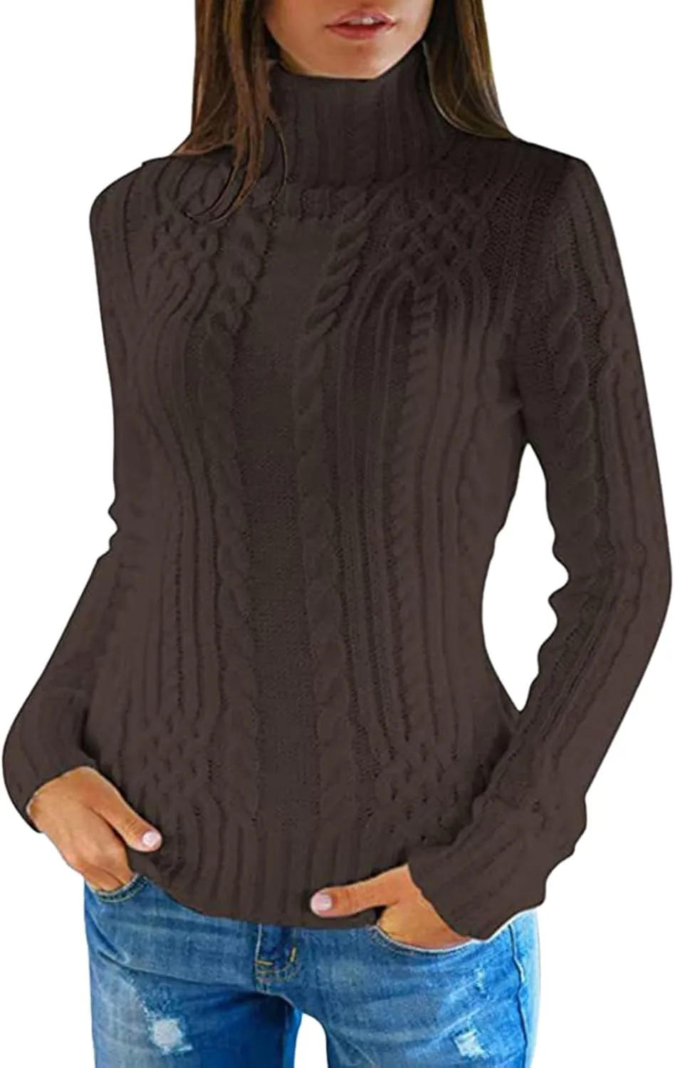 Women's Turtleneck Knit Pullover Long Sleeve Casual Oversized Sweater Tops Womens Fall Tops Ribbed Knit Sweater