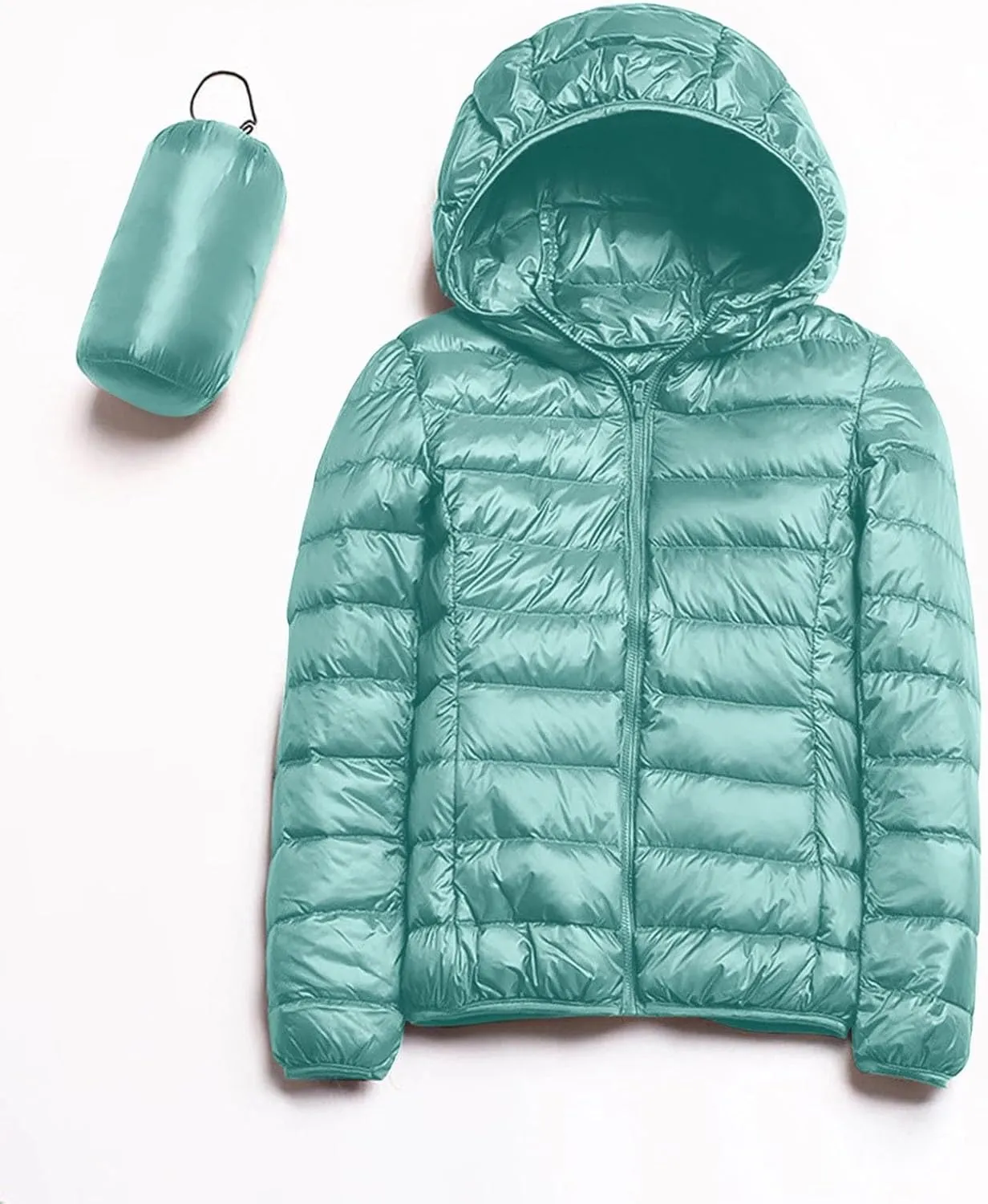 Womens Warm Windproof Solid Quilted Puffer Coat Long Sleeve Hooded Down Coat Warm Slim Pockets Overcoat Winter Clothes