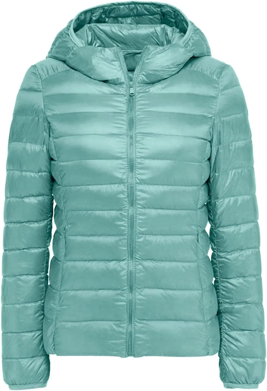 Womens Warm Windproof Solid Quilted Puffer Coat Long Sleeve Hooded Down Coat Warm Slim Pockets Overcoat Winter Clothes