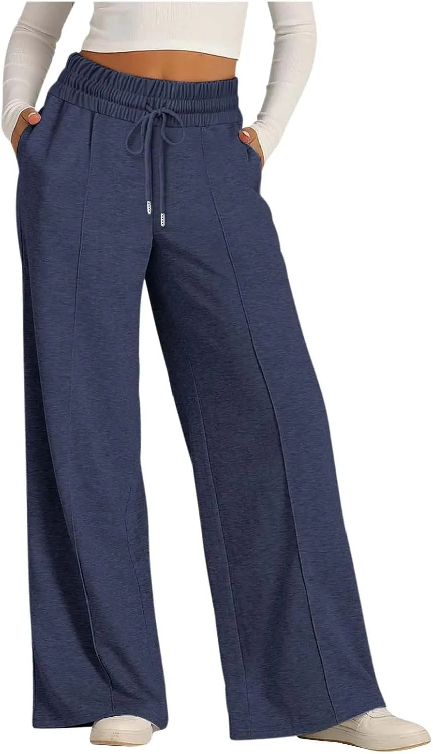 Women's Wide Leg Sweatpant High Waist Baggy Casual Drawstring Running Joggers Pants with Pockets