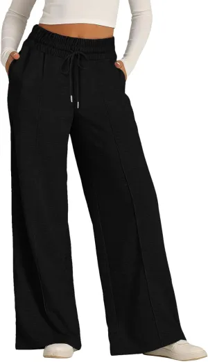 Women's Wide Leg Sweatpant High Waist Baggy Casual Drawstring Running Joggers Pants with Pockets