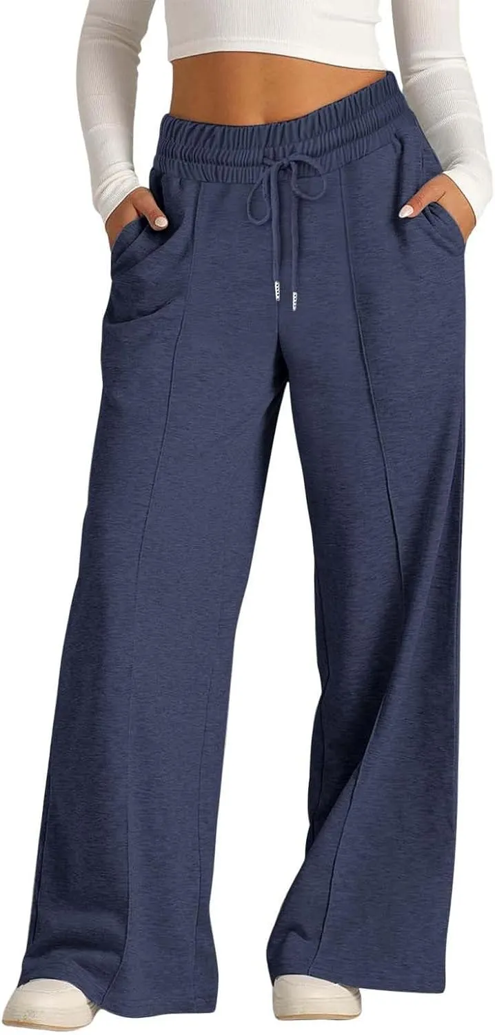 Women's Wide Leg Sweatpant High Waist Baggy Casual Drawstring Running Joggers Pants with Pockets