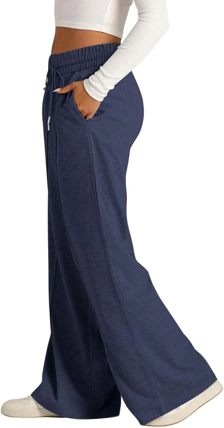 Women's Wide Leg Sweatpant High Waist Baggy Casual Drawstring Running Joggers Pants with Pockets
