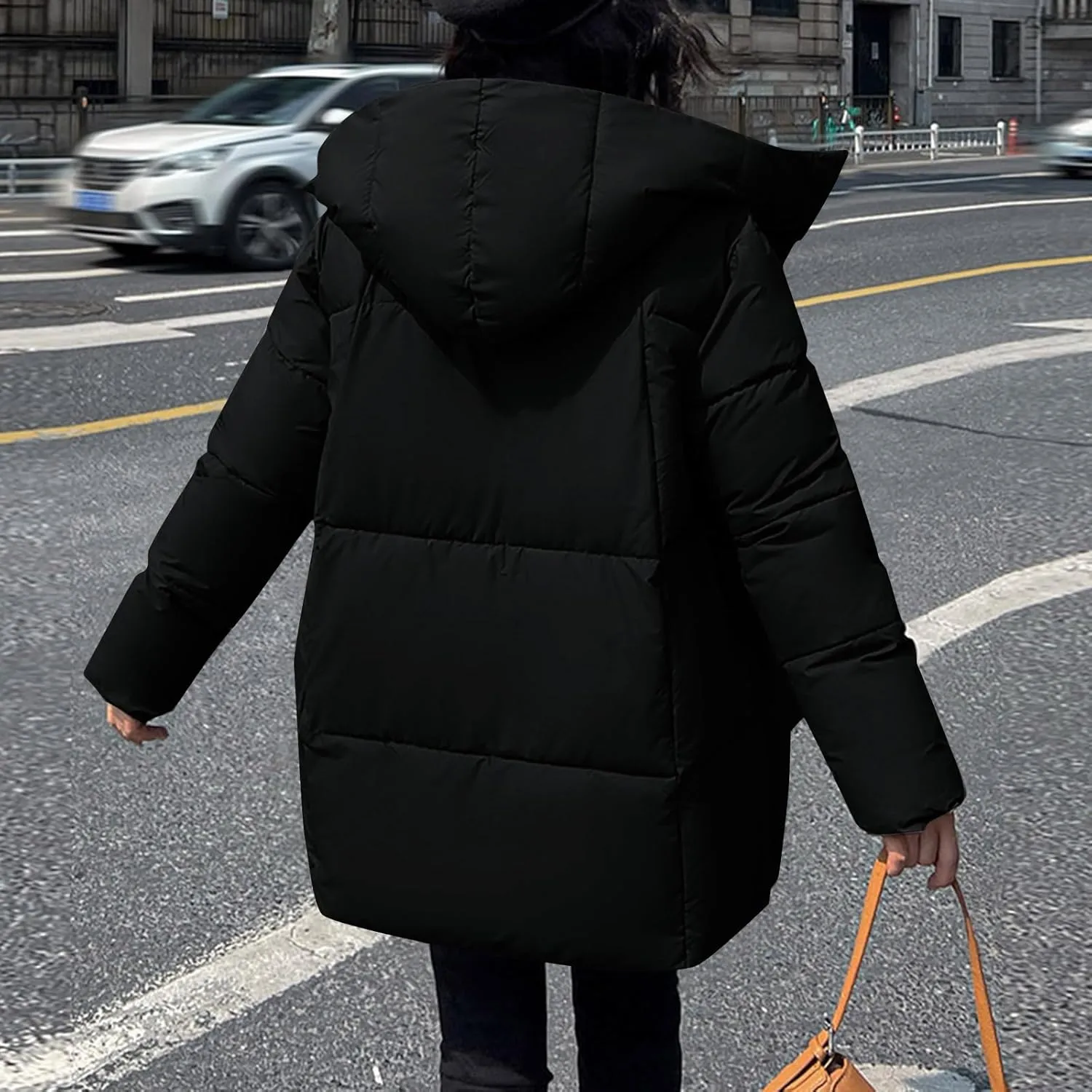 Women's Winter Down Jacket Long Quilted Puffer Coat Warm Zipper Hooded Slim Fit Outerwear Winter Long Coat Jacket